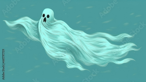 illustration of a ghost in cyan tones