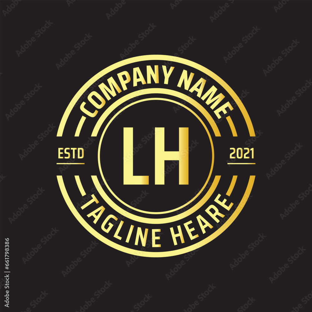 Professional simple Letter LH Circle Luxury Gold Color Vector Logo Template