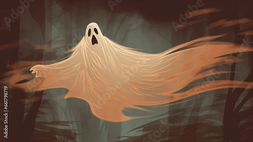 illustration of a ghost in dark brown tones