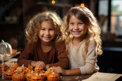 Halloween is a children's fun traditional holiday. Children carve a pumpkin with fire.