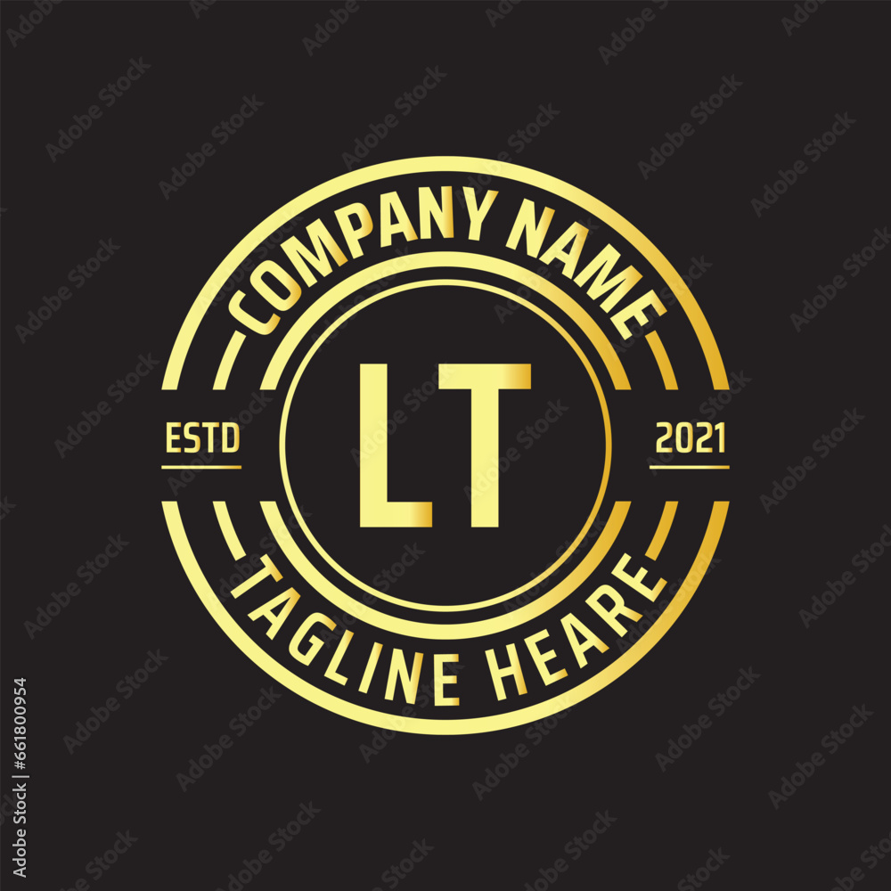 Professional simple Letter LT Circle Luxury Gold Color Vector Logo Template