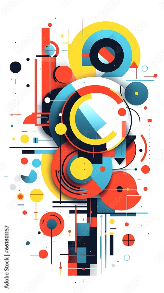 Modern artwork features deconstructed postmodern inspired abstract symbols with bold geometric shapes. Modern artwork features deconstructed postmodern inspired abstract symbols with bold geometric shapes.