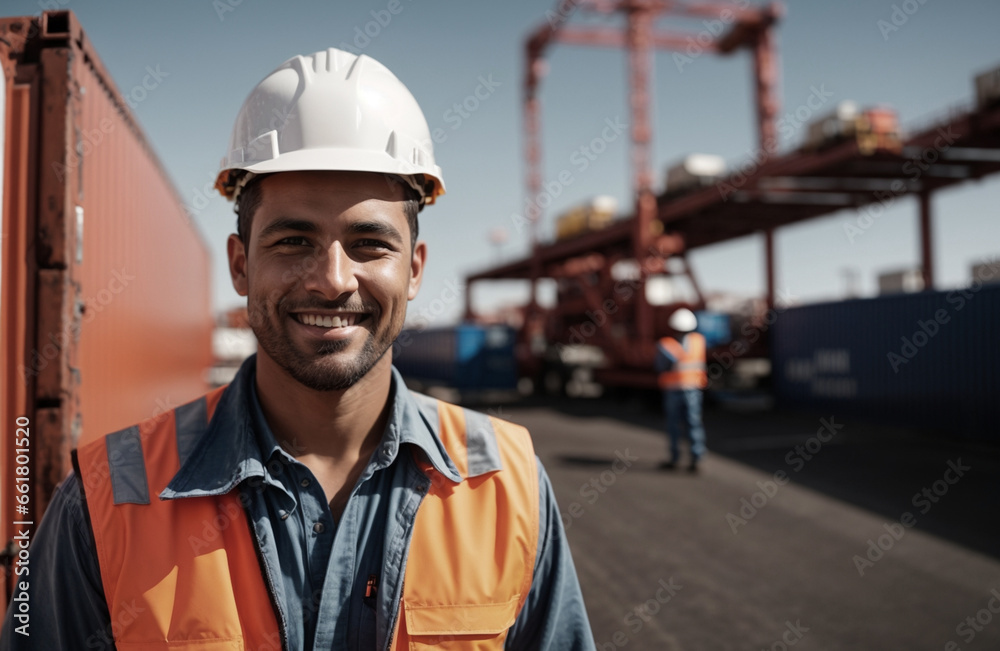 portrait of Loading Dock Worker with Container Background portrait of Loading Dock Worker with Container Background