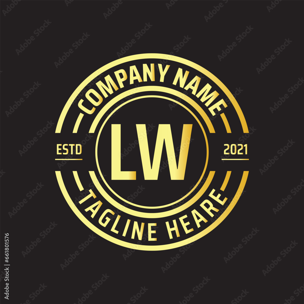 Professional simple Letter LW Circle Luxury Gold Color Vector Logo Template