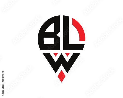 BLW letter location shape logo design. BLW letter location logo simple design.