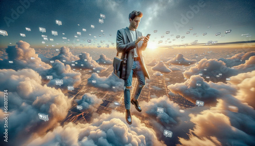 Fotografia Symbol Image Influencer Living on a Cloud in Prosperity Background Wallpaper Dig