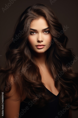 Brunette girl with long and shiny wavy hair