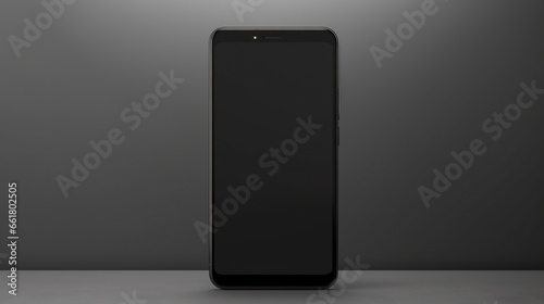 modern smartphone on a dark gray background with a black off screen photo