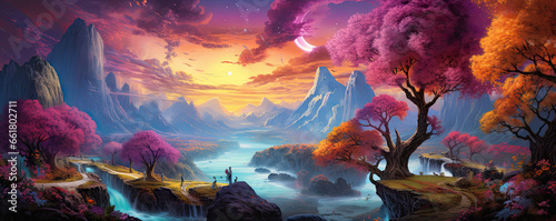 Fantasy landscape with vibrant colors 