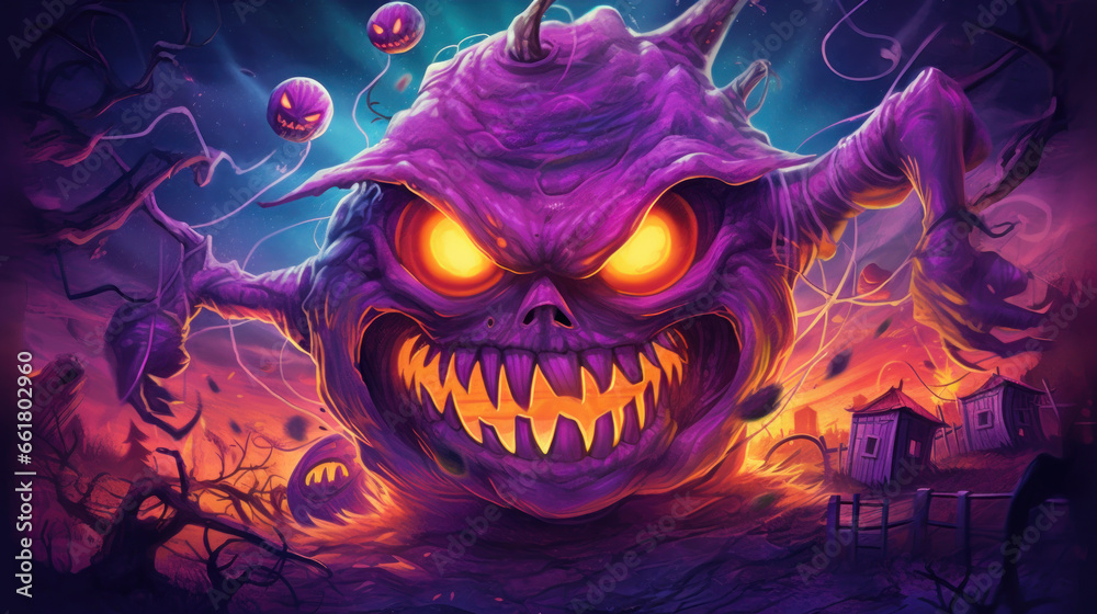 Illustration of a monster in shades of purple. Halloween. Illustration of a monster in shades of purple. Halloween.