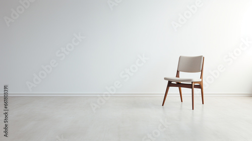 beautiful stylish designer chair in empty white room with good lighting from window on light floor