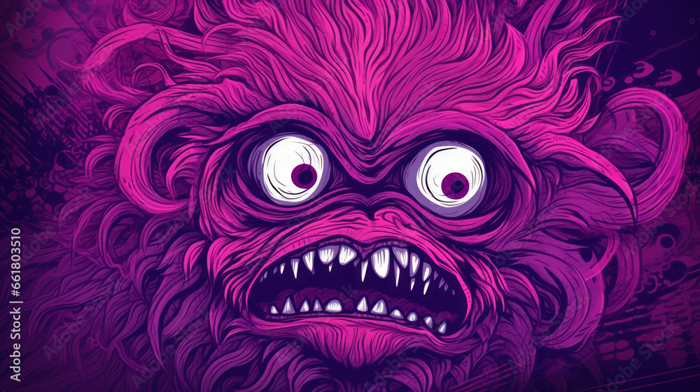 Illustration of a monster in shades of dark magenta. Halloween. Illustration of a monster in shades of dark magenta. Halloween.