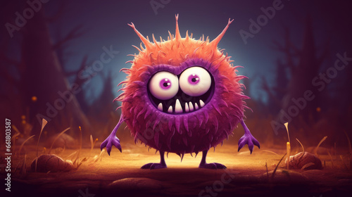 Illustration of a monster in shades of light maroon. Halloween.