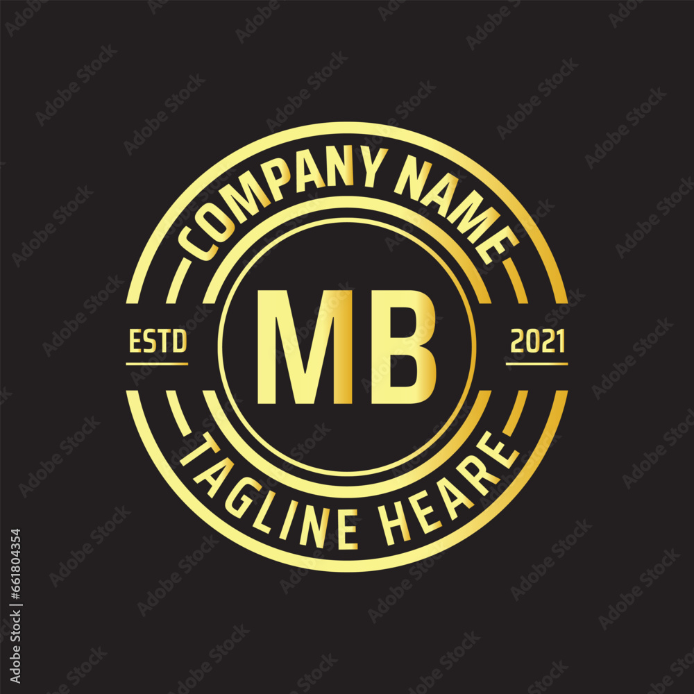 Professional simple Letter MB Circle Luxury Gold Color Vector Logo Template