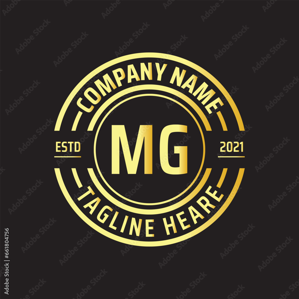 Professional simple Letter MG Circle Luxury Gold Color Vector Logo Template