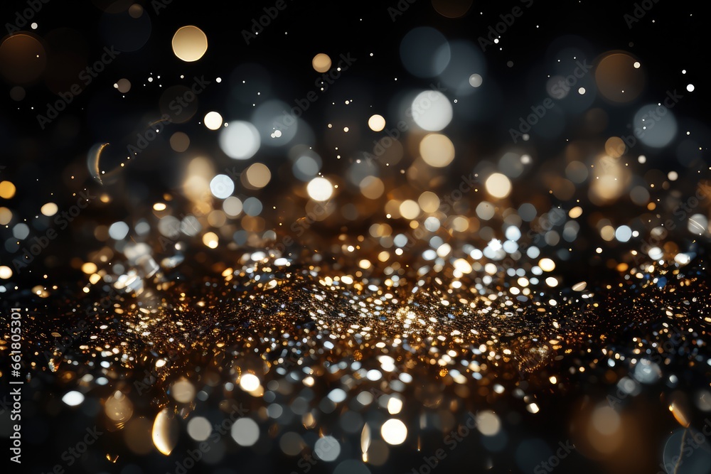 glitter vintage lights background. gold and black. de-focused. Silver Glitter Background for Christmas or Special Occasion