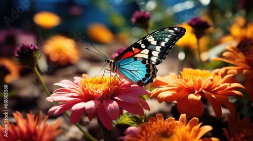 Butterfly Sips Nectar From Vibrant Flower Petals. Сoncept Garden Tea Party, Fluttering Butterflies, Blooming Flowers, Nature's Beauty © Ян Заболотний