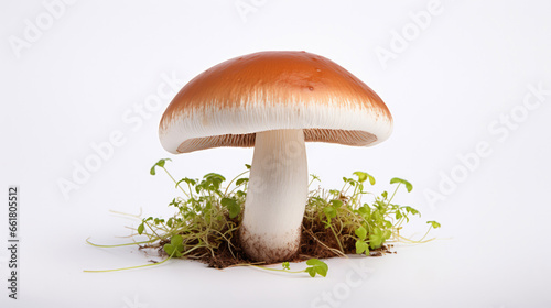 Closeup Of Big Boletus Edulis Isolated On White Background. Сoncept Mushroom Macro Photography, Edible Fungi, Nature's Bounty, Gourmet Delights, Forest Treasures