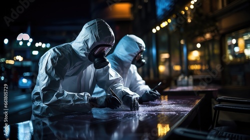 Crime Scene Being Investigated By Law Enforcement And Forensic Experts. Сoncept Crime Scene Investigation, Law Enforcement, Forensic Experts, Evidence Collection, Crime Scene Analysis