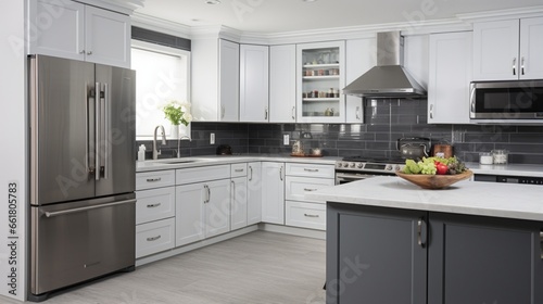 kitchen remodel that features innovative appliance storage solutions, decluttering countertops for a clean, modern look