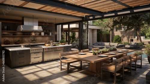 kitchen remodel that incorporates open-air concepts  seamlessly connecting indoor and outdoor cooking and dining areas