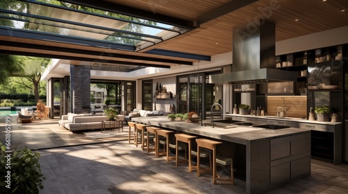 kitchen remodel that incorporates open-air concepts, seamlessly connecting indoor and outdoor cooking and dining areas © Muzamil