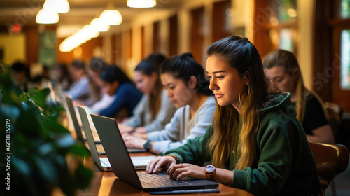 Focused Students Diligently Studying In A College Library. Сoncept College Library Study, Focus And Concentration, Student Productivity, Academic Success, Quiet Study Environment
