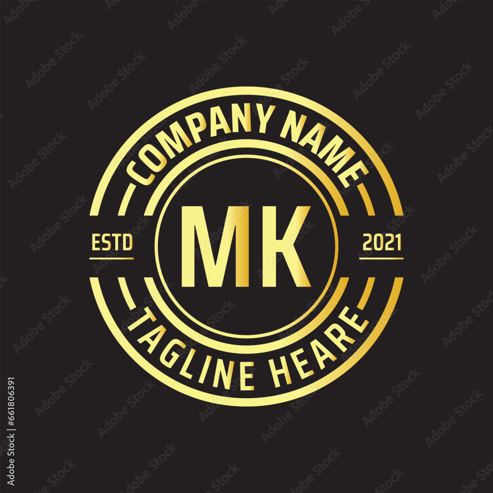 Professional simple Letter MK Circle Luxury Gold Color Vector Logo Template