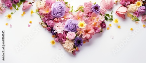 Memorial heart adorned with flowers and lettering With copyspace for text photo