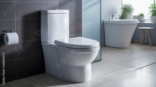 New Ceramic Toilet Bowl In Modern Bathroom.   oncept Bathroom Renovation Tips  Modern Bathroom Design  Ceramic Toilet Bowl  Bathroom Decor Ideas
