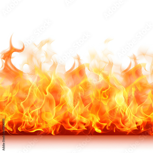 Fiery border with burning flames, white texture isolated on white. Intense, high-quality stock photo element.