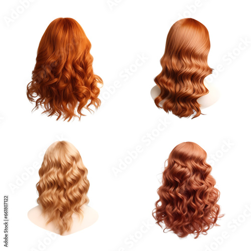 One Hair Wig - Ginger Color Isolated on Transparent or White Background, PNG