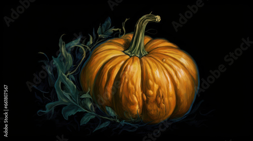 Illustration of a Halloween pumpkin in dark gray tones.