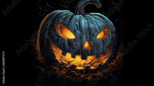 Illustration of a Halloween pumpkin in dark gray tones. © darkredmon