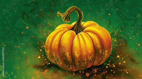 Illustration of a Halloween pumpkin in chartreuse tones.