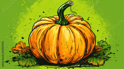 Illustration of a Halloween pumpkin in chartreuse tones.