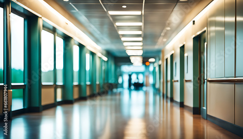 hospital hallway, clinic reception. A blurry background.