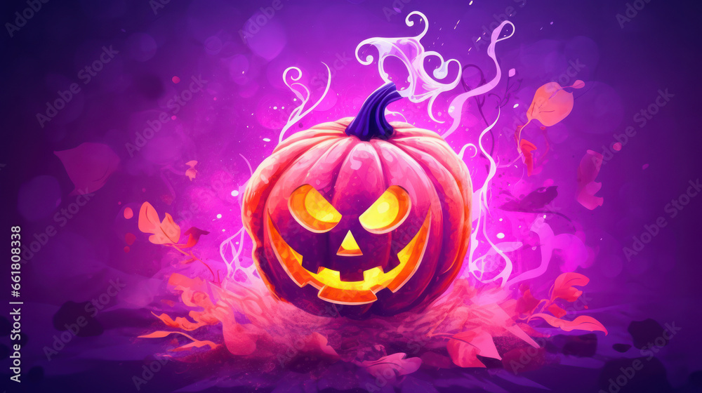 Illustration of a Halloween pumpkin in light magenta tones.