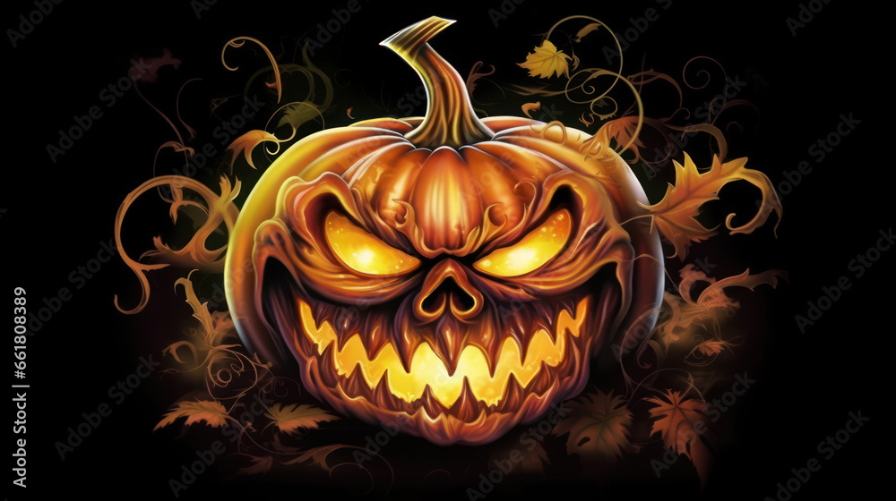 Illustration of a Halloween pumpkin in vivid brown tones.