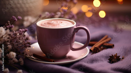 cup of coffee with chocolate and lavender flavour 
