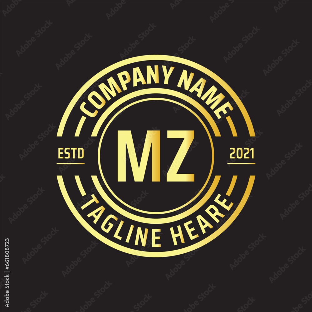 Professional simple Letter MZ Circle Luxury Gold Color Vector Logo Template