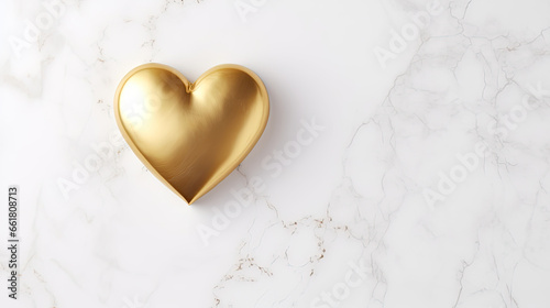 golden heart on a white marble  background