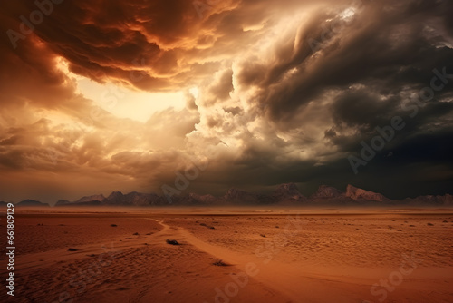 Captivating stormy sky over a majestic desert landscape. High-quality  dramatic nature photography.