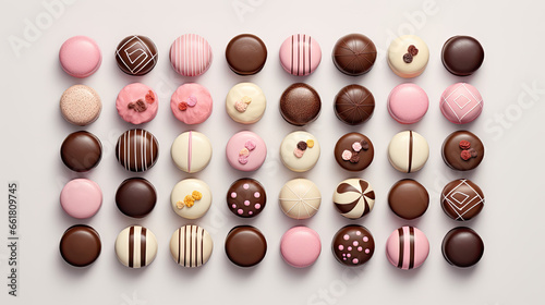 Chocolate candy collection, top view 