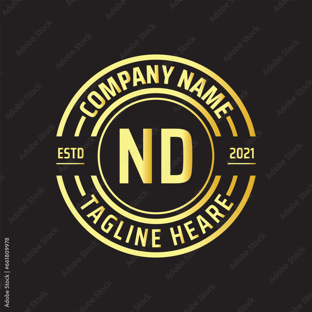 Professional simple Letter ND Circle Luxury Gold Color Vector Logo Template
