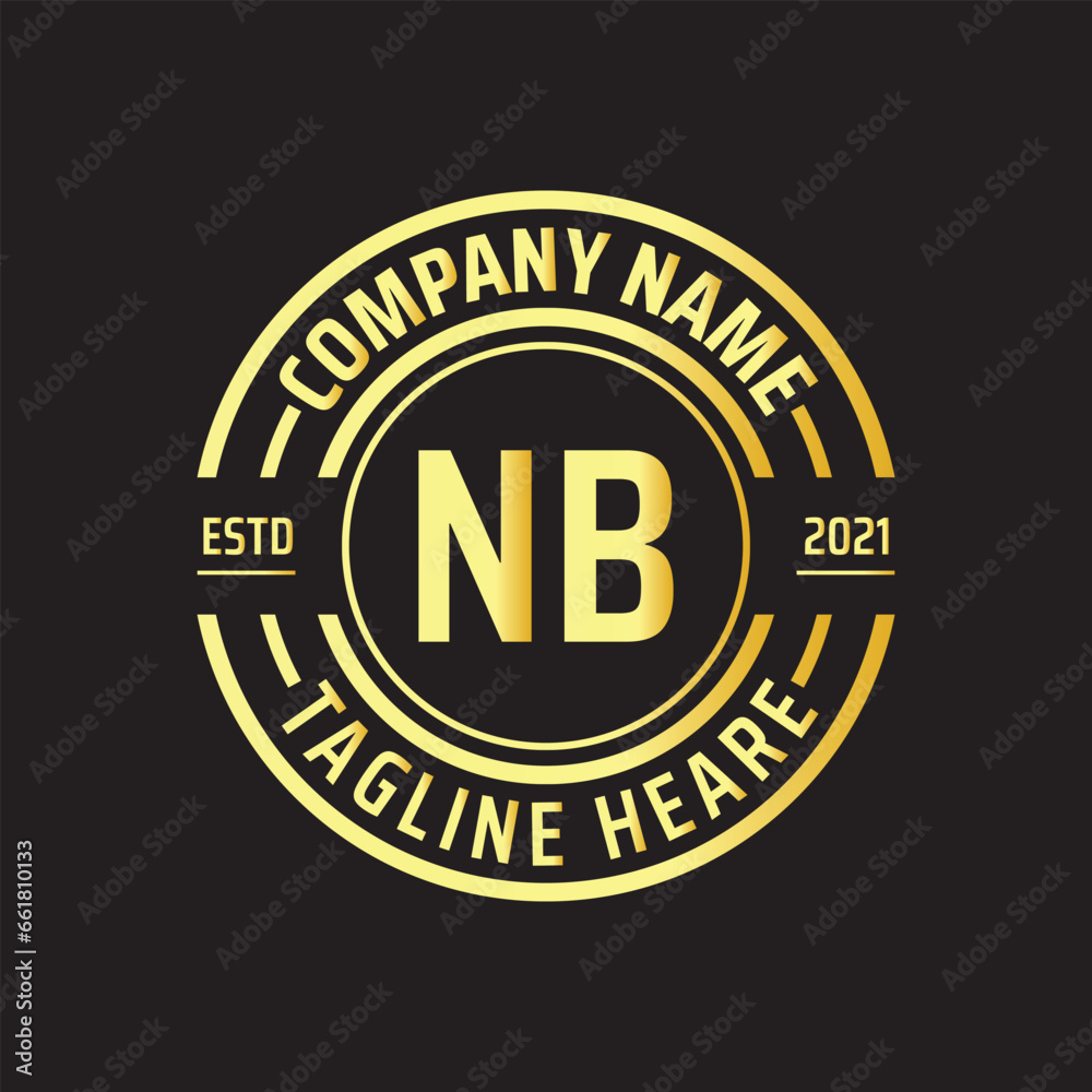 Professional simple Letter NB Circle Luxury Gold Color Vector Logo Template