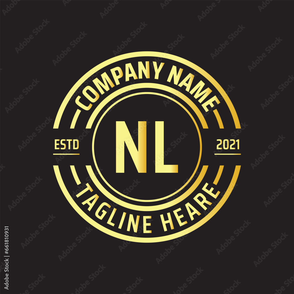 Professional simple Letter NL Circle Luxury Gold Color Vector Logo Template