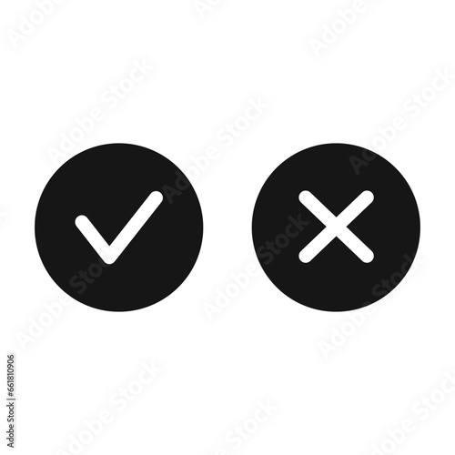 Checkmark / check, x or approve & deny line art vector icon for apps and websites.