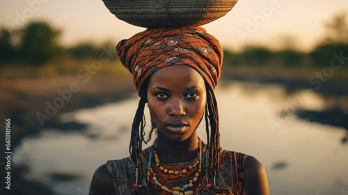 African woman carrying water on her head photo