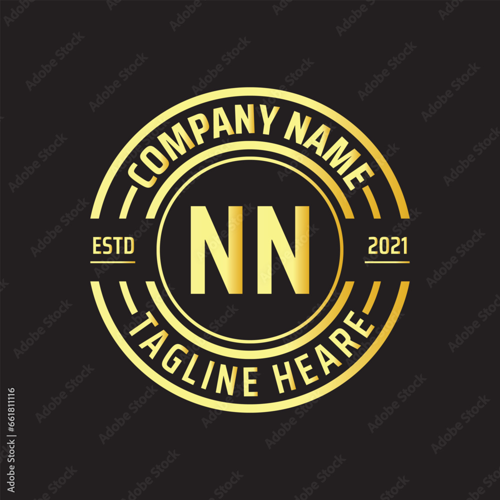 Professional simple Letter NN Circle Luxury Gold Color Vector Logo Template